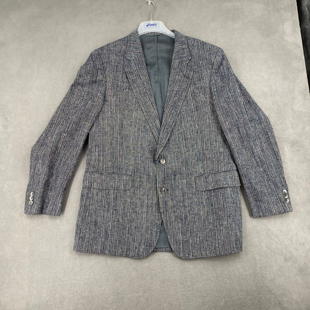 Robert Alexander Kent Mens 44R Striped Blazer Sport Coat Blue Grey Two Button